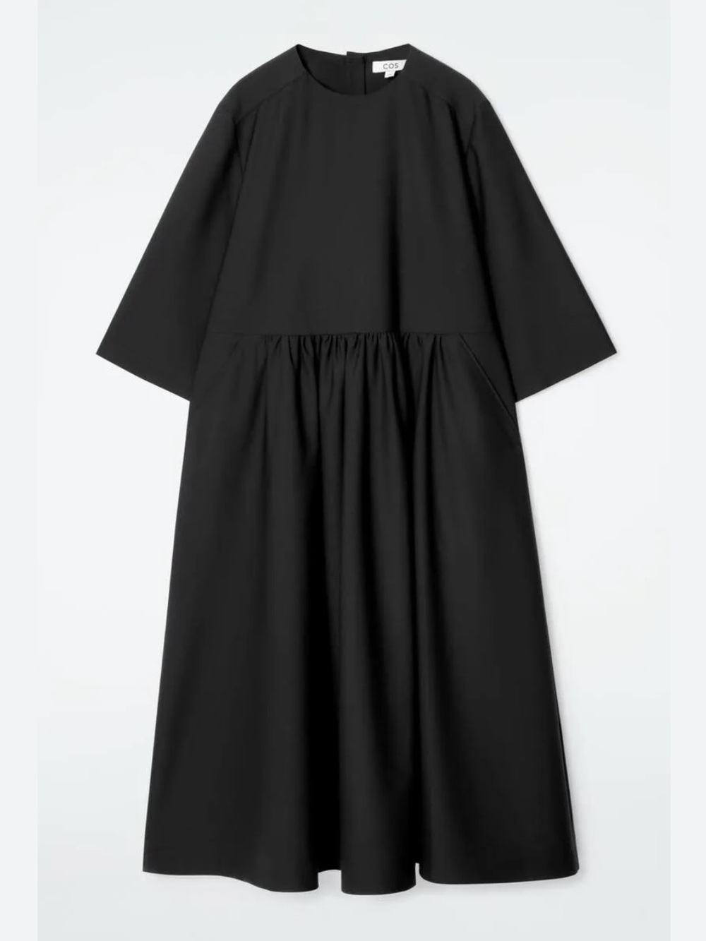 COS Black Midi Dress with Gathered Waist